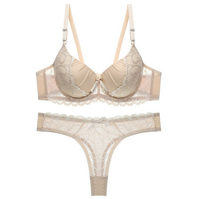 DKERT Set sutien pentru femei Set de lenjerie intima din dantela sexy Set bralette cu tanga transparenta Sutien Push Up si string
