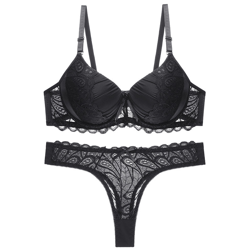 DKERT Set sutien pentru femei Set de lenjerie intima din dantela sexy Set bralette cu tanga transparenta Sutien Push Up si string