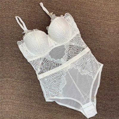 Set de sutien super push-up de marcă franțuzească, sexy din dantelă, bodycon, lenjerie de corp pentru femei, broderie, corset gol, lenjerie de dormit, set de chiloți