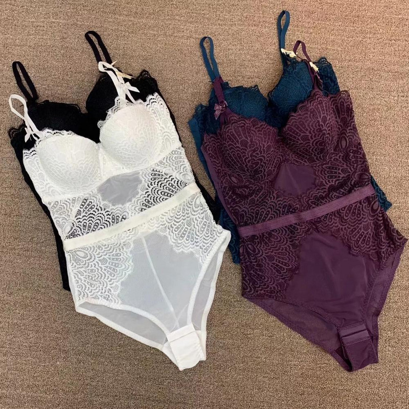 Set de sutien super push-up de marcă franțuzească, sexy din dantelă, bodycon, lenjerie de corp pentru femei, broderie, corset gol, lenjerie de dormit, set de chiloți