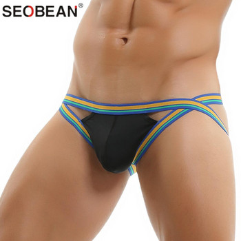 Мъжки секси слипове с марка SEOBEAN Найлонови гащи за мъжко бельо Меки удобни открити задни части Jockstrap мъжки бикини