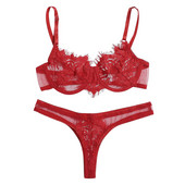 Lenjerie sexy Set de lenjerie intimă pentru femei Sutien roșu din dantelă Set de lenjerie Sex Lady Bralette Set sutien și chiloți Chiloți Babydolls de Crăciun