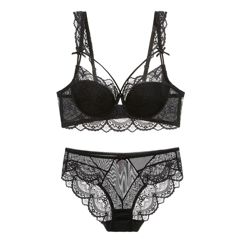 Seksikas õhuke karikas Plus-suuruses pitsist pooltassi rinnahoidja kividega Push up rinnahoidja ja aluspükste komplekti aluspesu naiste pesu ABCDE Cup 2020 uus