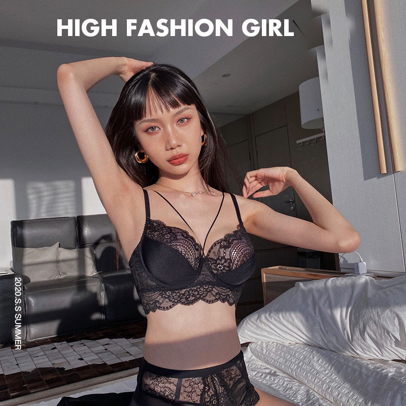 Γαλλικό εξαιρετικά λεπτό σέξι δαντελένιο σετ σουτιέν Γυναικεία κούφια μαύρα εσώρουχα Plus size CD Cup Bralette Body Sculpting Σετ εσώρουχα ψηλά στη μέση