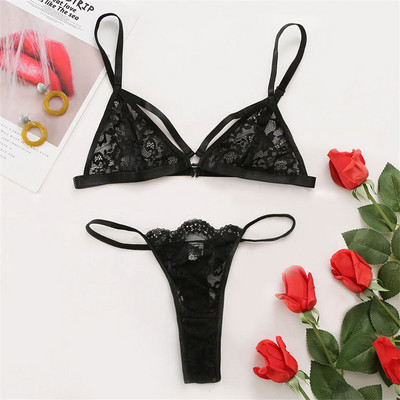 Lenjerie senzuală Lenjerie de corp din dantelă Seturi de slip erotic Set sutien și chiloți pentru femei Broderie Costum de noapte sexy transparent LNE491
