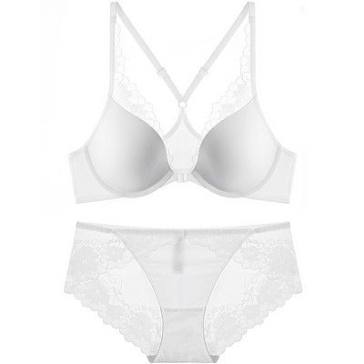 Komplet grudnjaka s prednjim kopčanjem, tanka podstavljena košarica, jednobojni uzorak s ukrasom od čipke Ženski grudnjak s žicom za ljeto, seksi donje rublje