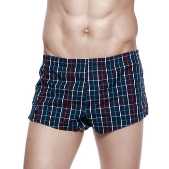 SEOBEAN Памучно карирано бельо Мъжки боксерки Arrow Panties Loose Lounge Home Shorts Sleep Bottoms Мъжки боксерки