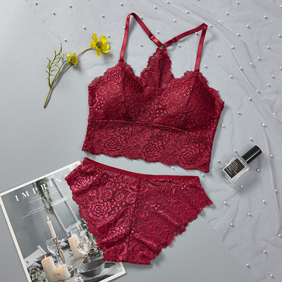 Set de sutien din dantelă pentru femei Lenjerie de corp Frumusețe din spate Top Bralette Lenjerie sexy Sutien ultrasubțire Seturi de sutien pentru femei Intime Tampoane detașabile