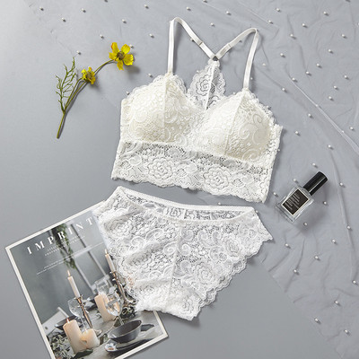 Set de sutien din dantelă pentru femei Lenjerie de corp Frumusețe din spate Top Bralette Lenjerie sexy Sutien ultrasubțire Seturi de sutien pentru femei Intime Tampoane detașabile