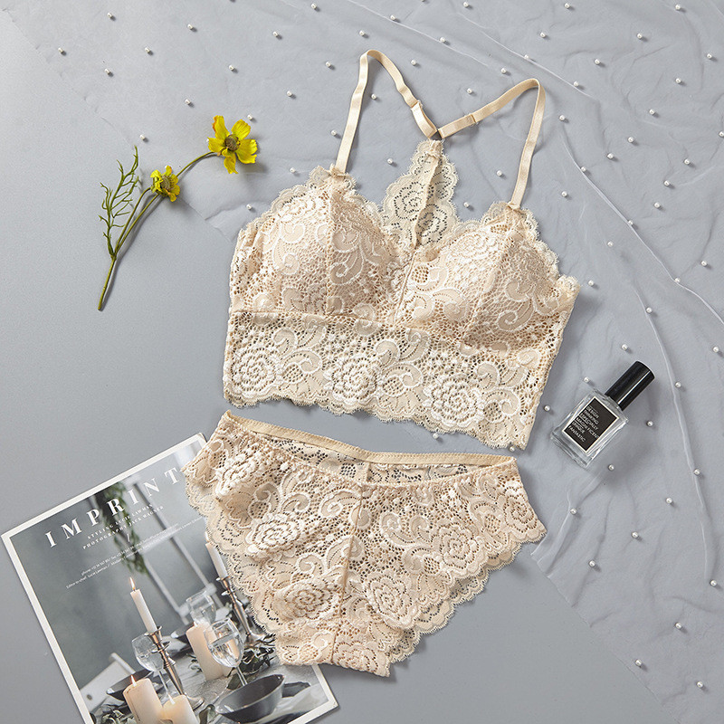 Set de sutien din dantelă pentru femei Lenjerie de corp Frumusețe din spate Top Bralette Lenjerie sexy Sutien ultrasubțire Seturi de sutien pentru femei Intime Tampoane detașabile