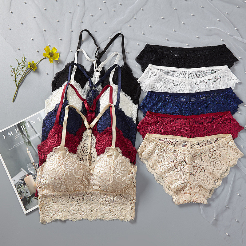Set de sutien din dantelă pentru femei Lenjerie de corp Frumusețe din spate Top Bralette Lenjerie sexy Sutien ultrasubțire Seturi de sutien pentru femei Intime Tampoane detașabile