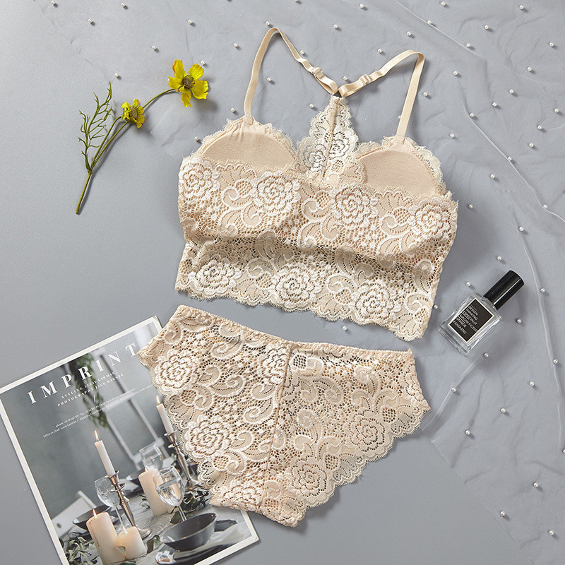 Set de sutien din dantelă pentru femei Lenjerie de corp Frumusețe din spate Top Bralette Lenjerie sexy Sutien ultrasubțire Seturi de sutien pentru femei Intime Tampoane detașabile