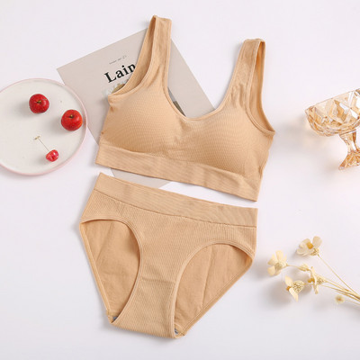 Lenjerie sexy Set de topuri fără sudură Chiloți cu talie înaltă Costum de lenjerie de corp fără fir pentru femei Set de sutiene căptușite moale Bralette fără spate Lenjerie