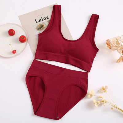 Lenjerie sexy Set de topuri fără sudură Chiloți cu talie înaltă Costum de lenjerie de corp fără fir pentru femei Set de sutiene căptușite moale Bralette fără spate Lenjerie