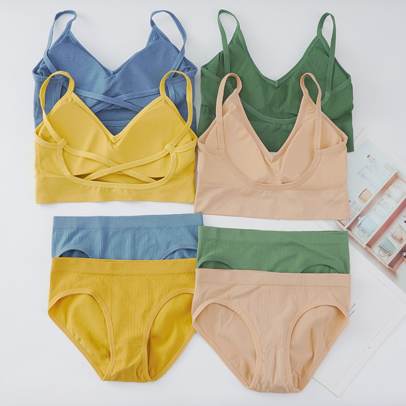 Γυναικείο Σετ Εσωρούχων Σουτιέν εσώρουχα χωρίς ραφές με λαιμόκοψη με ρίγες χωρίς ραφές οικείο σύρμα Δωρεάν Γυναικεία εσώρουχα Bralette Σετ εσώρουχα και σουτιέν
