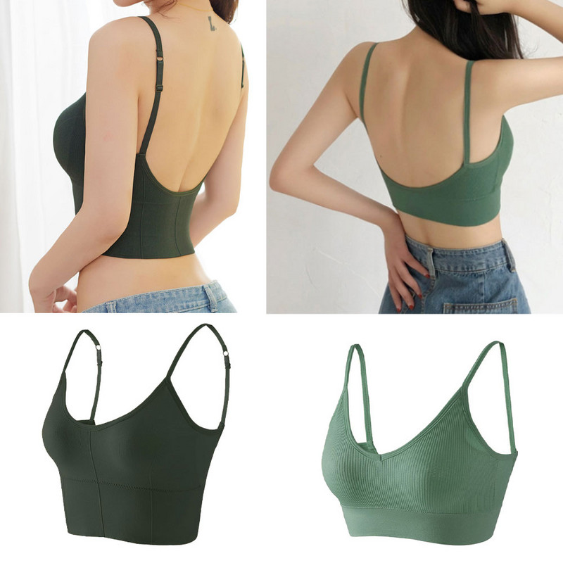 Tank Top tip U Sutien fără spate cu spate jos Bralette fără sârmă Lenjerie de corp sexy fără cusături Femei Streetwear Crop Top Vest Sutiene sport