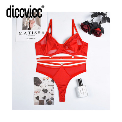 Diccvicc Žensko donje rublje Prozirni mrežasti komplet gaćica s grudnjakom i žicom od 2 komada Žensko intimno seksi donje rublje Erotski kostimi