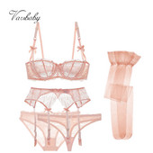 Varsbaby σέξι δαντέλα φλοράλ μισό φλιτζάνι σουτιέν + ζώνη καλτσοδέτα + εσώρουχα + στρινγκ + κάλτσες συν μέγεθος εσώρουχα ροζ σουτιέν σετ 5 τμχ/παρτίδα