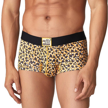 SEOBEAN New Men Boxer Briefs Секси бельо Tiger Leopard Underpants U convex Penis Pouch Мъжки бикини Boxers Shorts