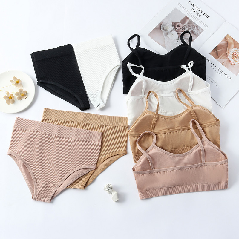 Γυναικεία εσώρουχα TERMEZY Σετ σουτιέν χωρίς ραφές Σέξι ψηλόμεσο εσώρουχα σύρμα δωρεάν Bralette Μαλακό ενεργό βαμβακερό εσώρουχο Λευκό σουτιέν
