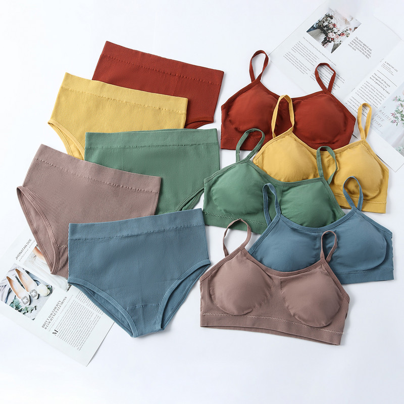 Γυναικεία εσώρουχα TERMEZY Σετ σουτιέν χωρίς ραφές Σέξι ψηλόμεσο εσώρουχα σύρμα δωρεάν Bralette Μαλακό ενεργό βαμβακερό εσώρουχο Λευκό σουτιέν