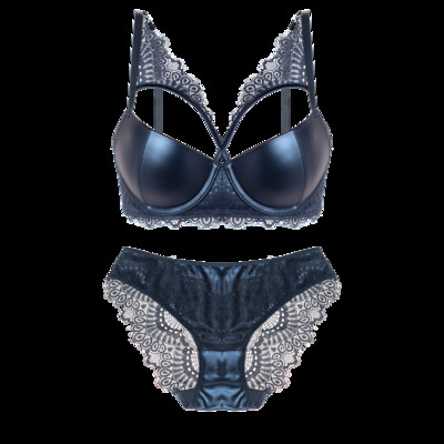 Σέξι Pu Δερμάτινο Σετ Εσώρουχα Γυναικείο Δαντελένιο Σουτιέν Gather Παντελόνι Underwire Solid Push Up 3/4 Cup Εσώρουχα προσαρμοσμένα με λουράκια για γυναίκες