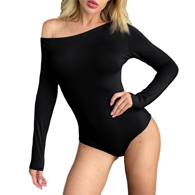 Doamnelor, sexy, cu umăr rece, body slăbit, tricou de club, topuri pentru femei, cu mânecă lungă, guler înclinat, solid, slim fit, barcel de bază