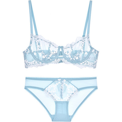 Sutien brodat cu costum de lenjerie de corp, de marime mare, braletă cu sârmă, set de chiloți ultra-subțiri pentru fete