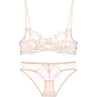Sutien brodat cu costum de lenjerie de corp, de marime mare, braletă cu sârmă, set de chiloți ultra-subțiri pentru fete