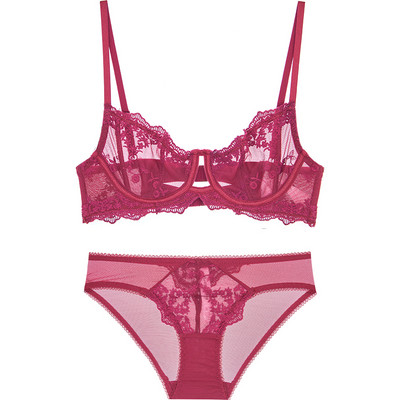 Sutien brodat cu costum de lenjerie de corp, de marime mare, braletă cu sârmă, set de chiloți ultra-subțiri pentru fete