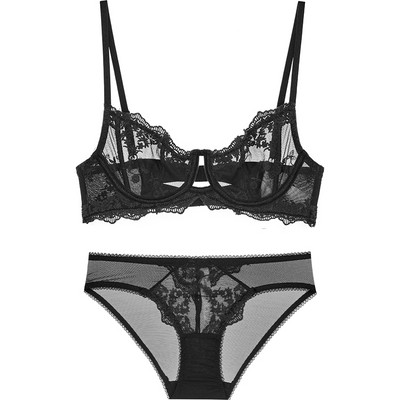 Sutien brodat cu costum de lenjerie de corp, de marime mare, braletă cu sârmă, set de chiloți ultra-subțiri pentru fete