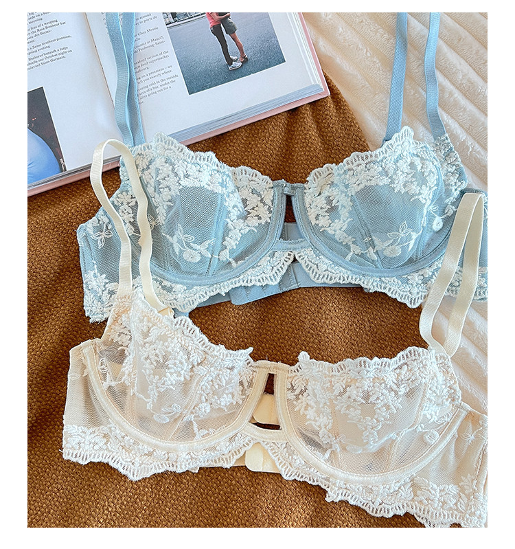 Sutien brodat cu costum de lenjerie de corp, de marime mare, braletă cu sârmă, set de chiloți ultra-subțiri pentru fete