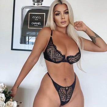 Чувствено дантелено бельо Sexy See Through Woman Erotic Brief Sets Push up сутиен и чорапогащи