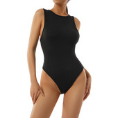 Μόδα 2022 Απλή σέξι μονόχρωμη κοκαλιάριστη φόρμα καλοκαιρινής περιστασιακής γυναικείας φόρμας αμάνικη μπλούζα για πάρτι Romper Club Streetwear