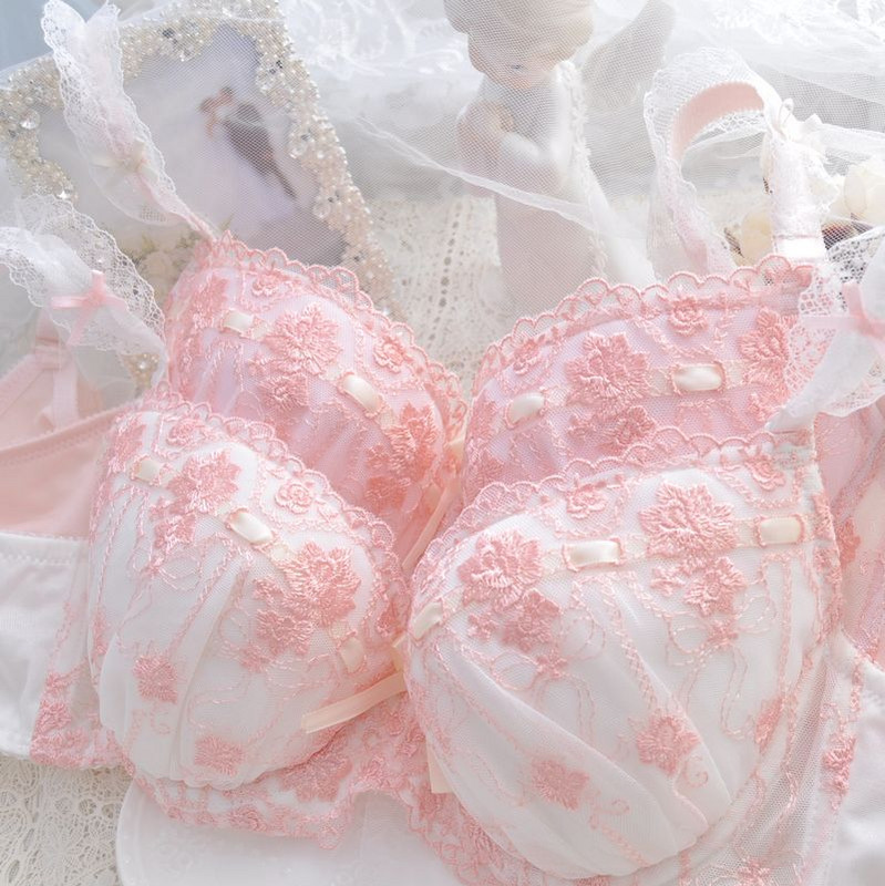 Set sutien și chiloți super drăguț în stil japonez Set de lenjerie de corp moale soră Set intimă pentru somn dulce Kawaii Lolita supradimensionat 2 culori