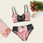 Komplet grudnjaka novi ženski seksi vez udoban čipkasto satensko donje rublje + tange Bralette Pink Panties kombinacijakomplekt nižnego belʹâ