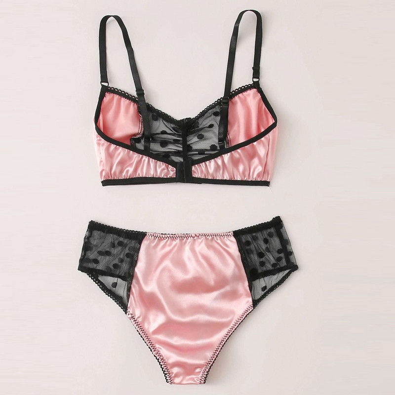 Komplet grudnjaka novi ženski seksi vez udoban čipkasto satensko donje rublje + tange Bralette Pink Panties kombinacijakomplekt nižnego belʹâ