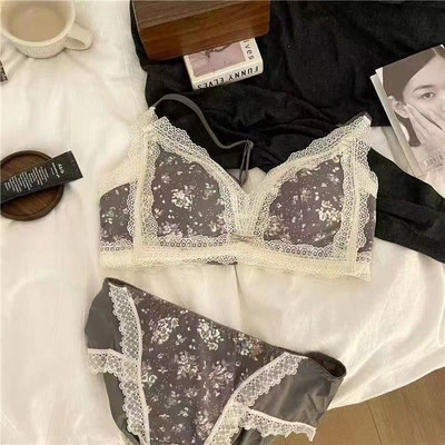 Sutien de damă Slip Costum Lenjerie de corp Sutien Push Up de modă Chiloți sexy din dantelă Sutien cu inel fără oțel pentru fete Set de lenjerie sexy pentru femei