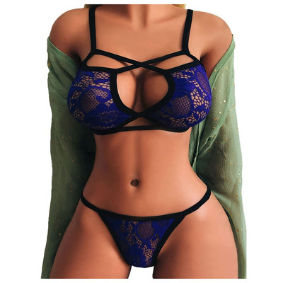 Set de lenjerie erotică din dantelă sexy pentru femei, dantelă, respirabil, cu bandă încrucișată, set de două piese, set de lenjerie intimă 2022