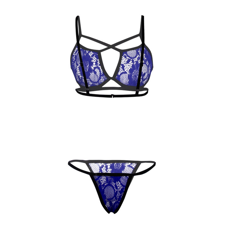 Set de lenjerie erotică din dantelă sexy pentru femei, dantelă, respirabil, cu bandă încrucișată, set de două piese, set de lenjerie intimă 2022