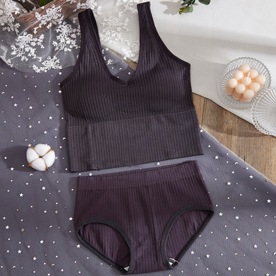 CHRLEISURE Σέξι Σετ Εσωρούχων Γυναικεία Σουτιέν Εσώρουχα Σετ Εσώρουχα Αθλητικά Μανίκια Πλεκτά Τυλιγμένα επάνω ασύρματα μαλακά σώβρακα