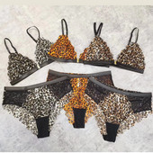 Noua lenjerie de corp din dantelă franceză imprimeu leopard fără inel de oțel cataramă față frumos spate piept mic sexy sutien sutien triunghi