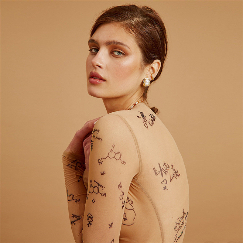 Body sexy dintr-o singură bucată, strâns, pentru femei, cu mânecă lungă, cu gâtul în formă de O, îmbrăcăminte de bază pentru petrecere, cu imprimeu de vară, sălbatic, subțire.