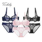 Varsbaby 3 σετ/Παρτίδα Σέξι λεπτή δαντέλα Γυναικεία εσώρουχα Underwire Floral Σετ σουτιέν μεγάλου μεγέθους