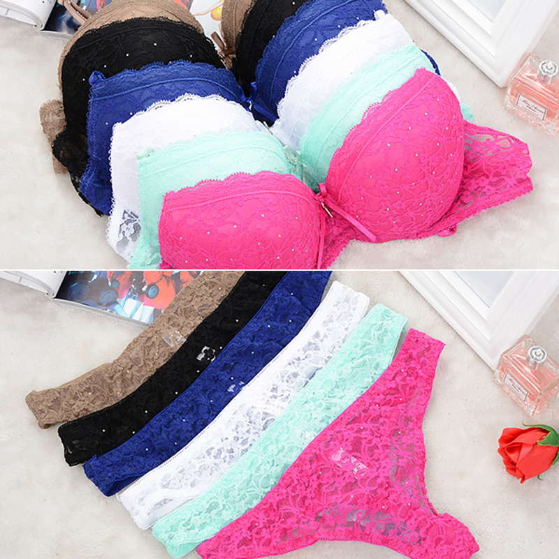 Νέο 2019 Δαντελένιο Σετ σουτιέν Γυναικείο Σετ εσώρουχα Push Up Σετ σουτιέν και στρινγκ 34 36 38 40 ABC Cup για γυναίκες