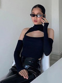 Γυναικείο μακρυμάνικο κορμάκι υψηλής μόδας μονόχρωμο κοίλο με μισό ψηλό γιακά