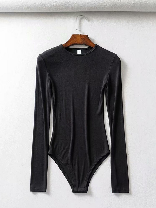 Primăvară toamnă femei ocazional cu mâneci lungi decolteu O tricotat Body Streetwear salopete elastice skinny