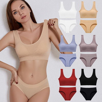 2GB/komplekts Sieviešu bezšuvju krūštura apakšbiksīšu komplekts Sexy Stretch sporta krūštura siksnu biksītes stila biksītes Bralette Crop Top intīmas apakšveļas komplekts