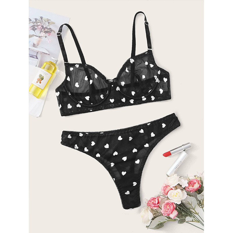 Leechee New Srrival Lenjerie erotică Love Printing Lenjerie de corp pentru femei, 7 culori, perspectivă, set de sutien din două piese pentru femei