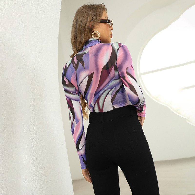 EIFER Body cu mânecă lungă din plasă cu gât înalt pentru femei